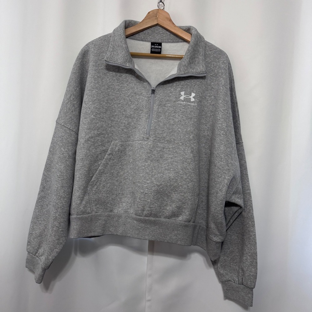 Under Armour Womens 2XL Gray Quarter Zip Cropped Fleece Sweatshirt Pullover